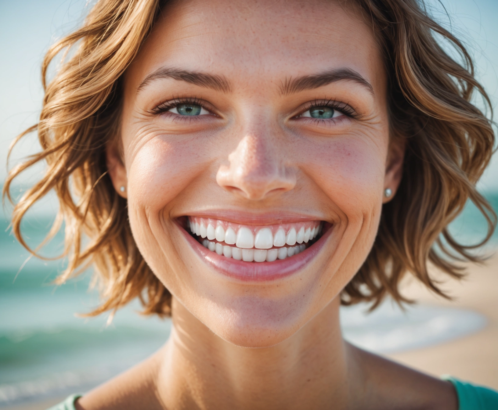Close-up of a radiant smile with dental instruments in the background