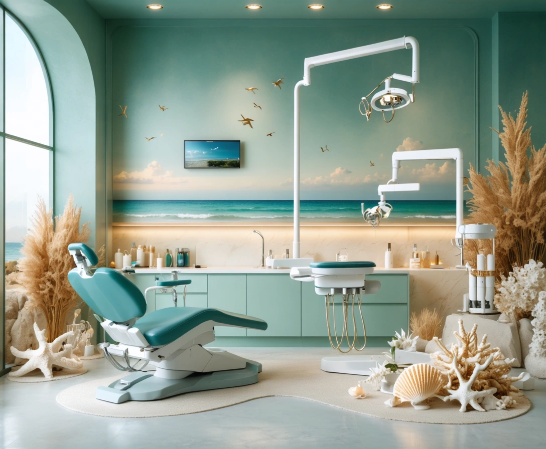 Modern dental studio with ocean-inspired colors and advanced technology