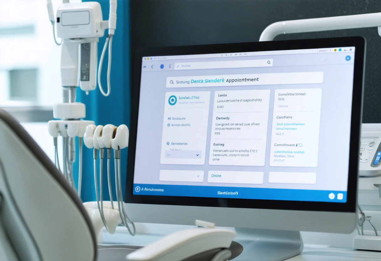 A dental office offering flexible scheduling options displayed on a computer screen. A patient comfortably