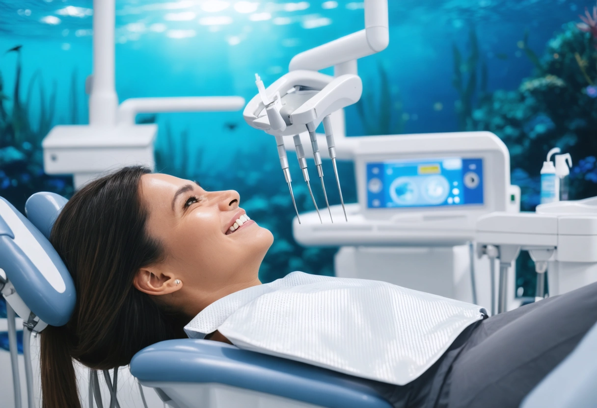 Dr. Carballo greeting patient in soothing, ocean-themed dental studio