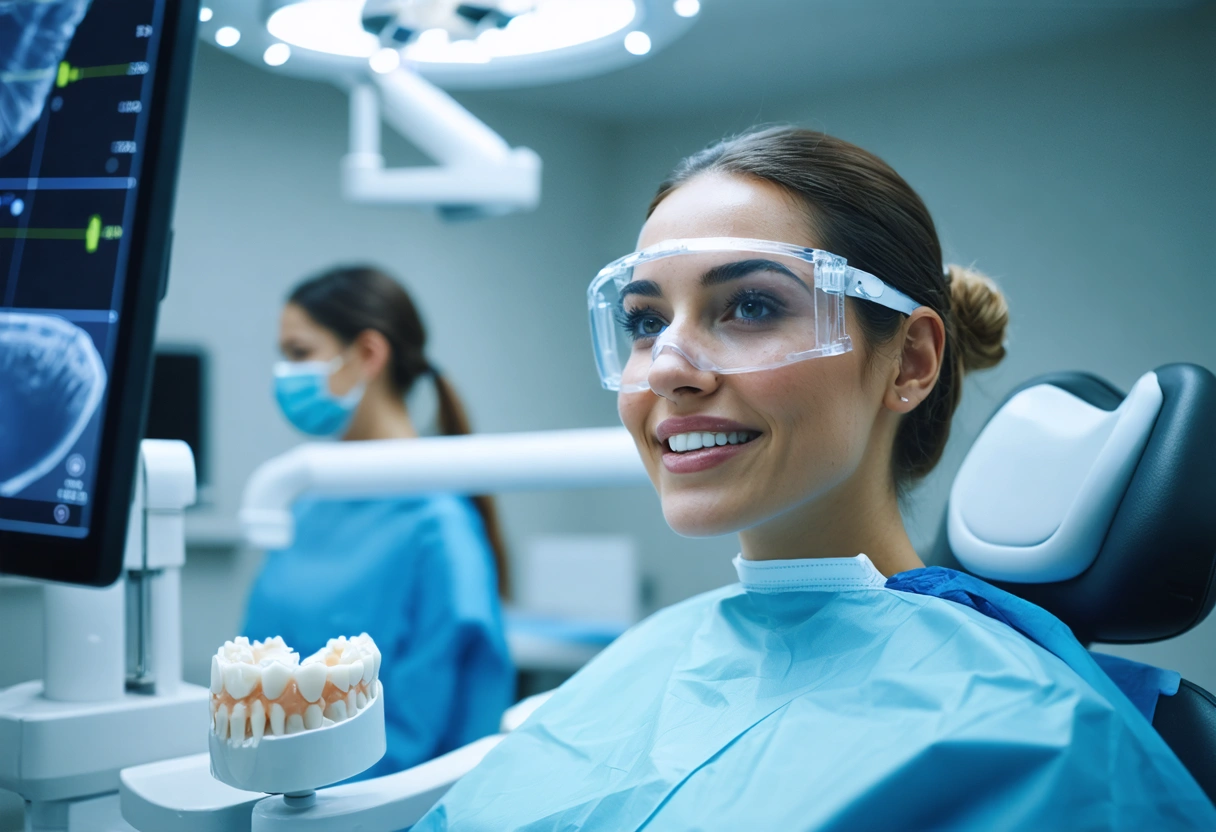 Dentists in a training session, attending a workshop with dental models and digital screens, focused
