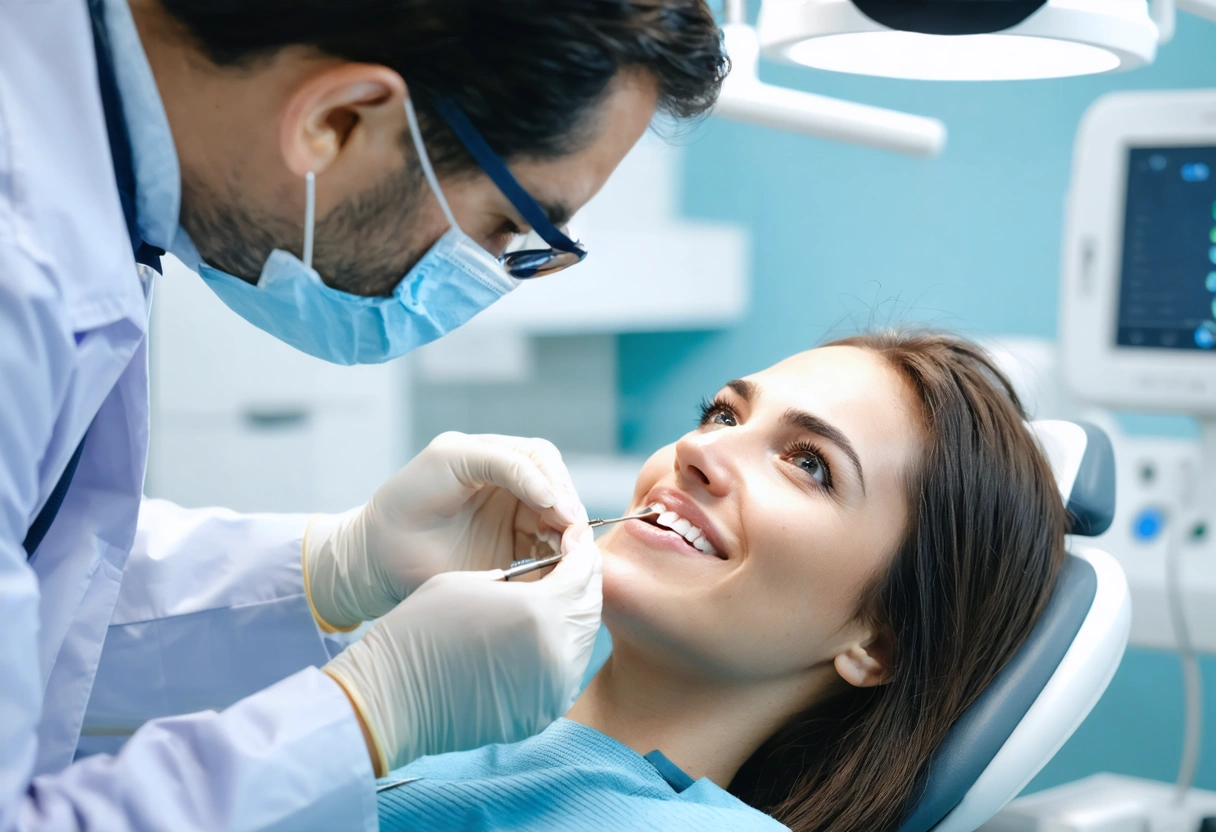 Dr. Carballo performing dental check-up in modern, bright clinic