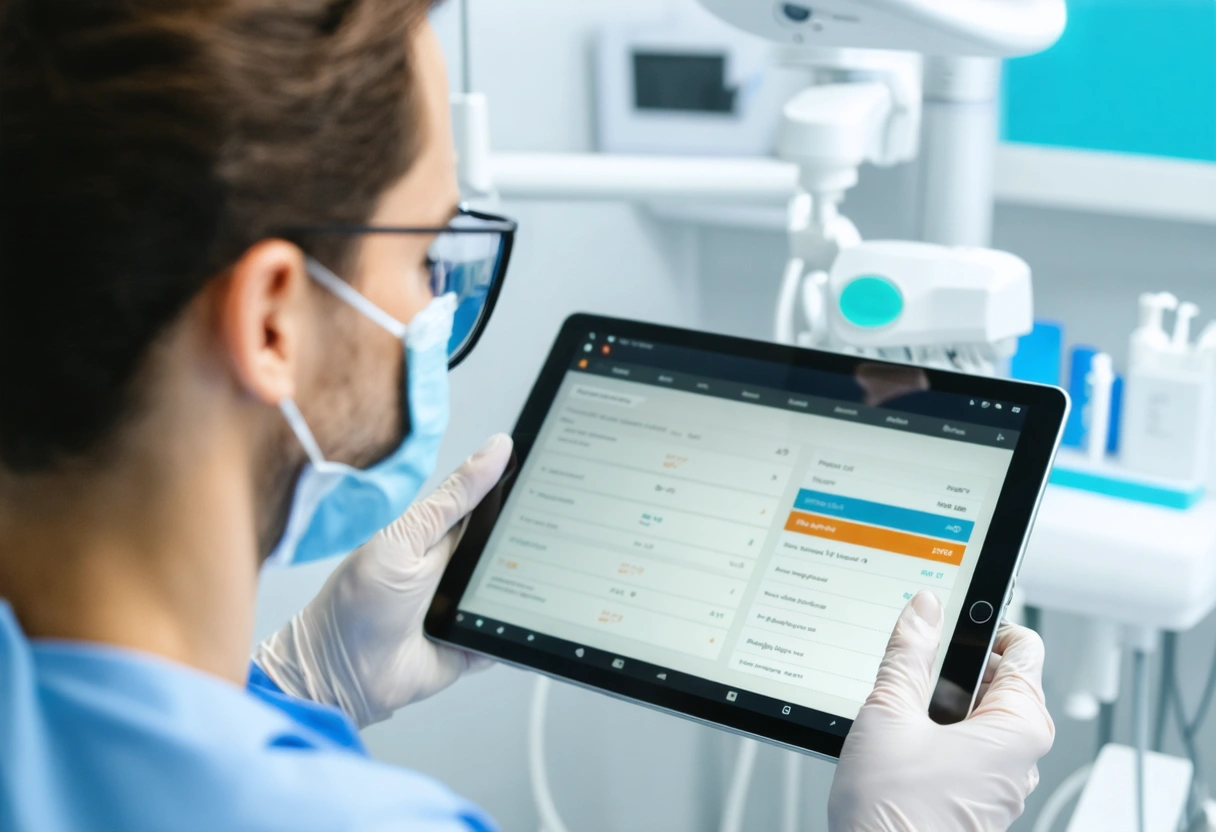 A patient discussing cosmetic dentistry costs with a dentist in a modern office. They are