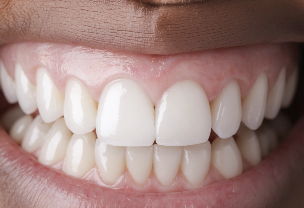 Close-up of perfectly aligned teeth with clear aligners