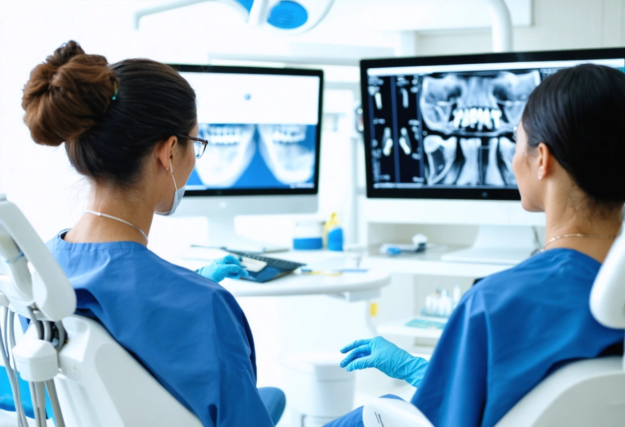 Dental professionals training on new technology in clinic