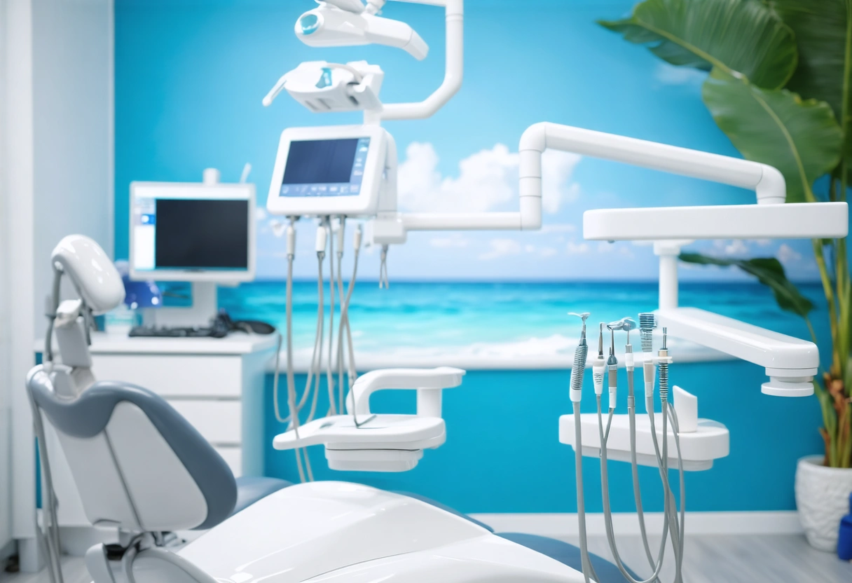 A dental studio with ocean-inspired design fostering trust and rapport between dentist and patient. The