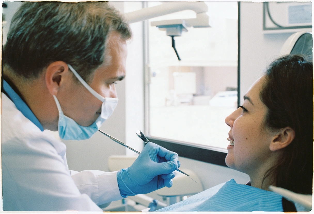 Dentist examining patient in sunlit, serene dental office at Soleil Dental Studio.