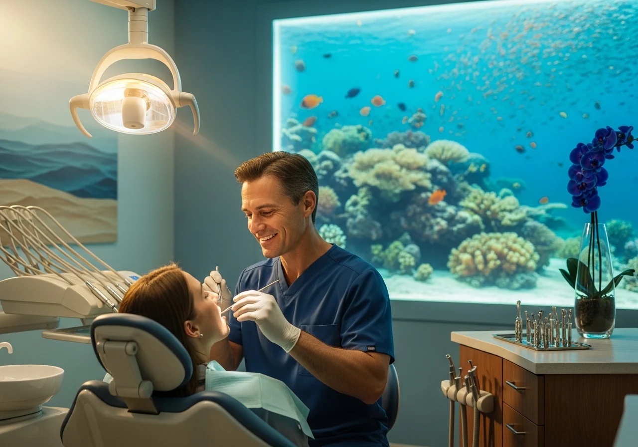 a-serene-dental-office-with-a-igjvOX Dentist examining patient in ocean-themed dental office
