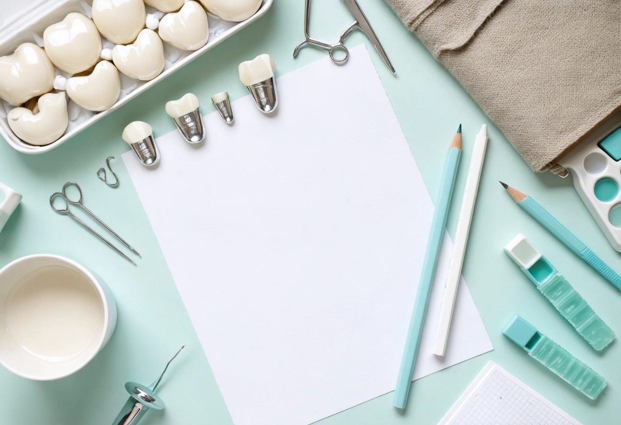 Dental professional and patient reviewing smile design materials in a workspace
