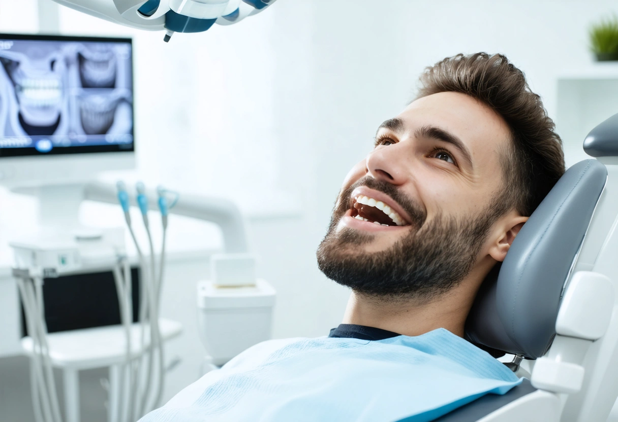 Patient speaks comfortably with aligners during relaxed dental follow-up visit