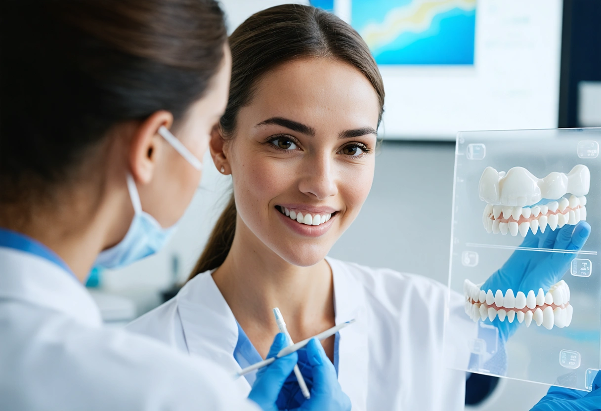 Dentist and patient review a clear aligner treatment plan together