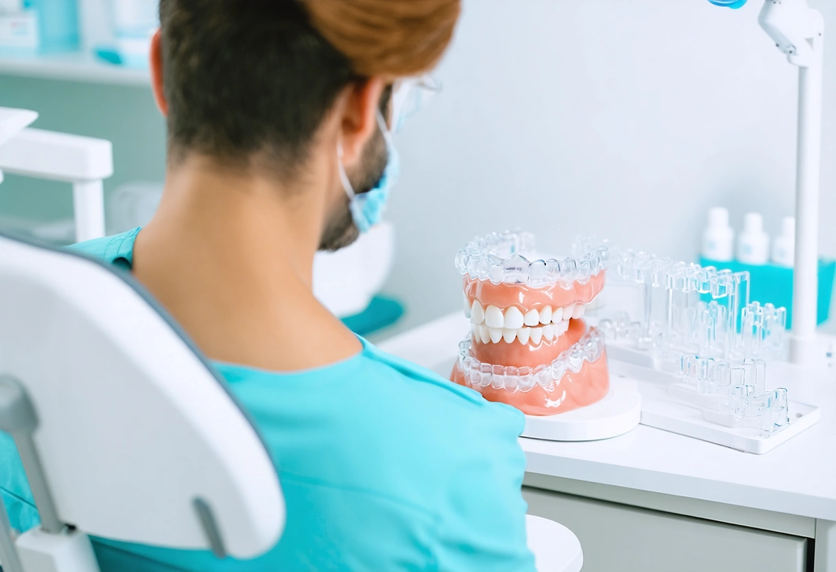 Clinician reviews aligner sequence and bite correction with a patient model