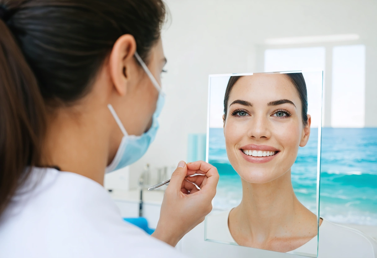 Dentist and patient discussing smile balance in a boutique consultation room