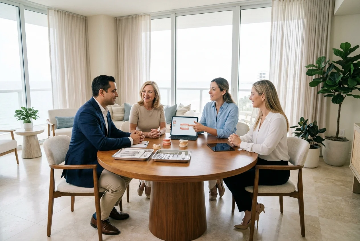 a-serene-premium-dental-studio-workspace-Djbh7M A serene, premium dental studio workspace scene in a coastal boutique practice, slightly elevated wide shot, featuring