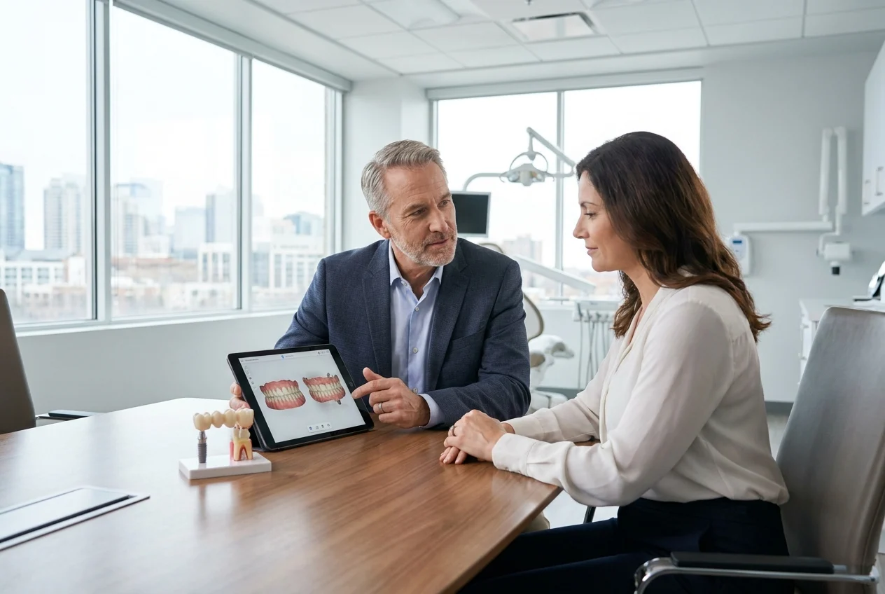 featured-hero-image-featured-hero-scene-hA4Gzl Dentist discusses natural tooth restoration options with a confident patient
