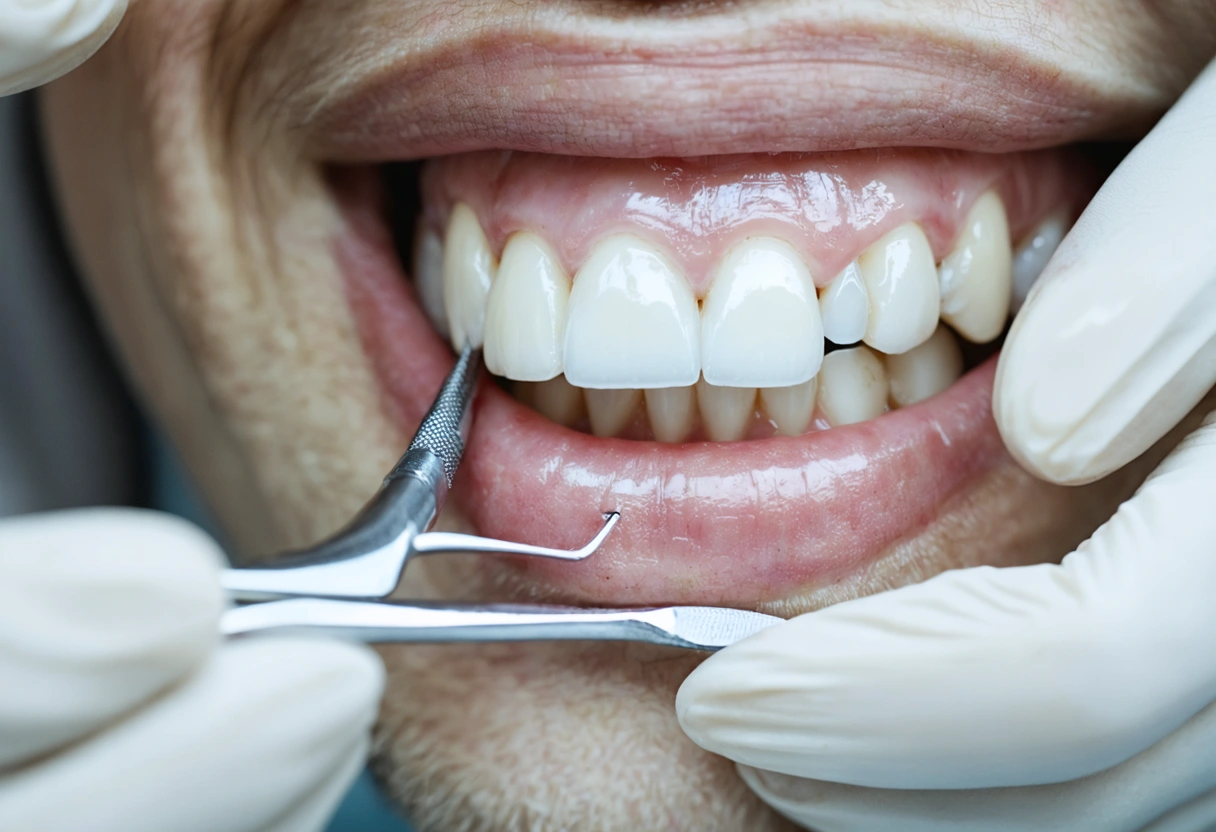 Dental implant secured in the jawbone beneath a replacement tooth